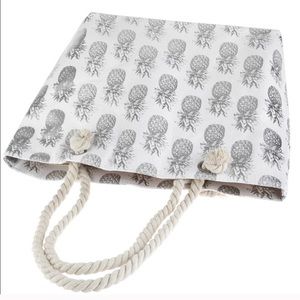 NWT/Silver Metallic Pineapples on White Large Tote
